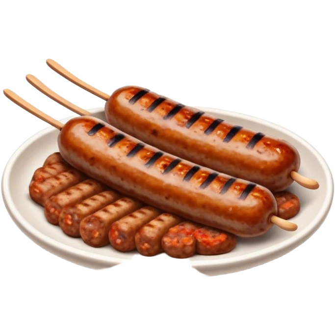 Cinematic Realistic Cevapi Dish Emoji, depicted as small, grilled minced meat sausages with a charred exterior rendered with lifelike textures and warm, savory lighting. emoji