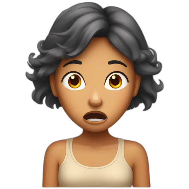 Tan girl scared with hands on side of face and mouth open big emoji