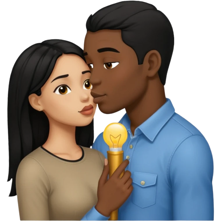 ligh skin black hair man kissing ligh skin black hair woman emoji