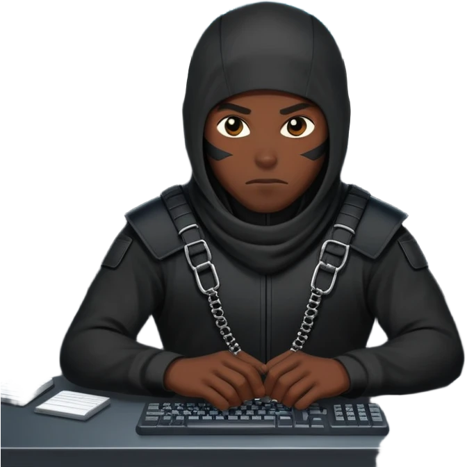african-american mercenary black ninja hacker terminal command center emoji