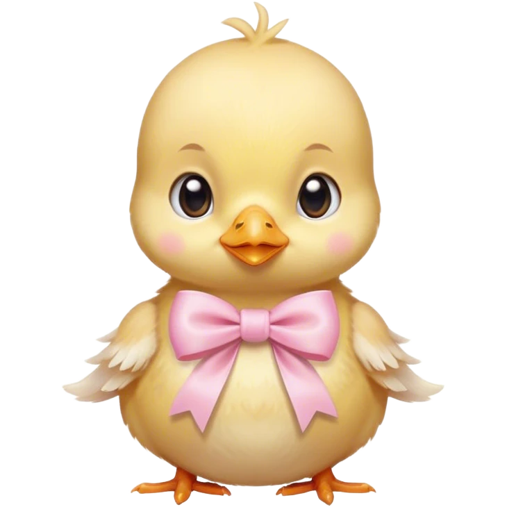 CuteBaby chick with light pink bow around neck emoji