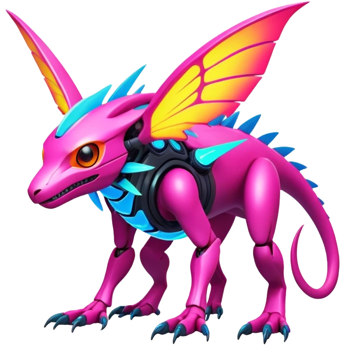 Tropical futuristic lush warm-colored modern colorful neon cyber-Fakémon-Digimon-Trico-creature emoji
