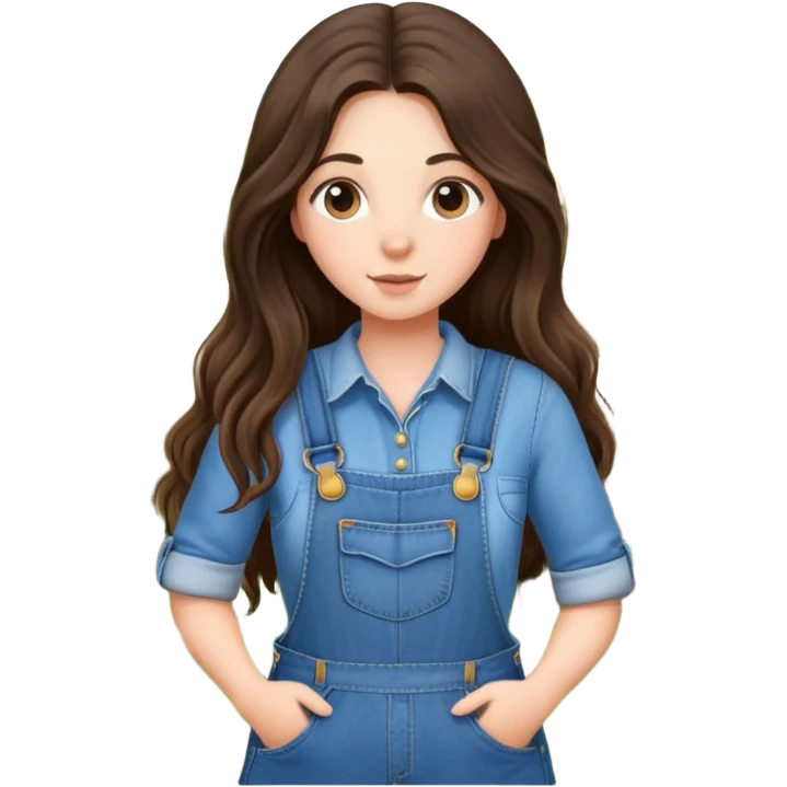 brunette long haired girl wearing overalls and farming sheep emoji