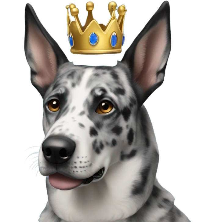 A malinois dark blue merle color with a crown on his head emoji