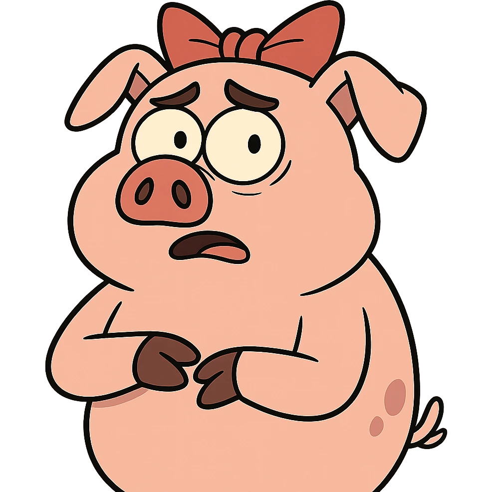 flat toon style pig with a bow emoji