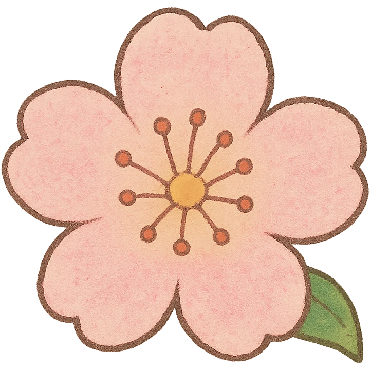 single soft pastel sakura blossom, Japanese hand-drawn kawaii, full object, transparent background emoji