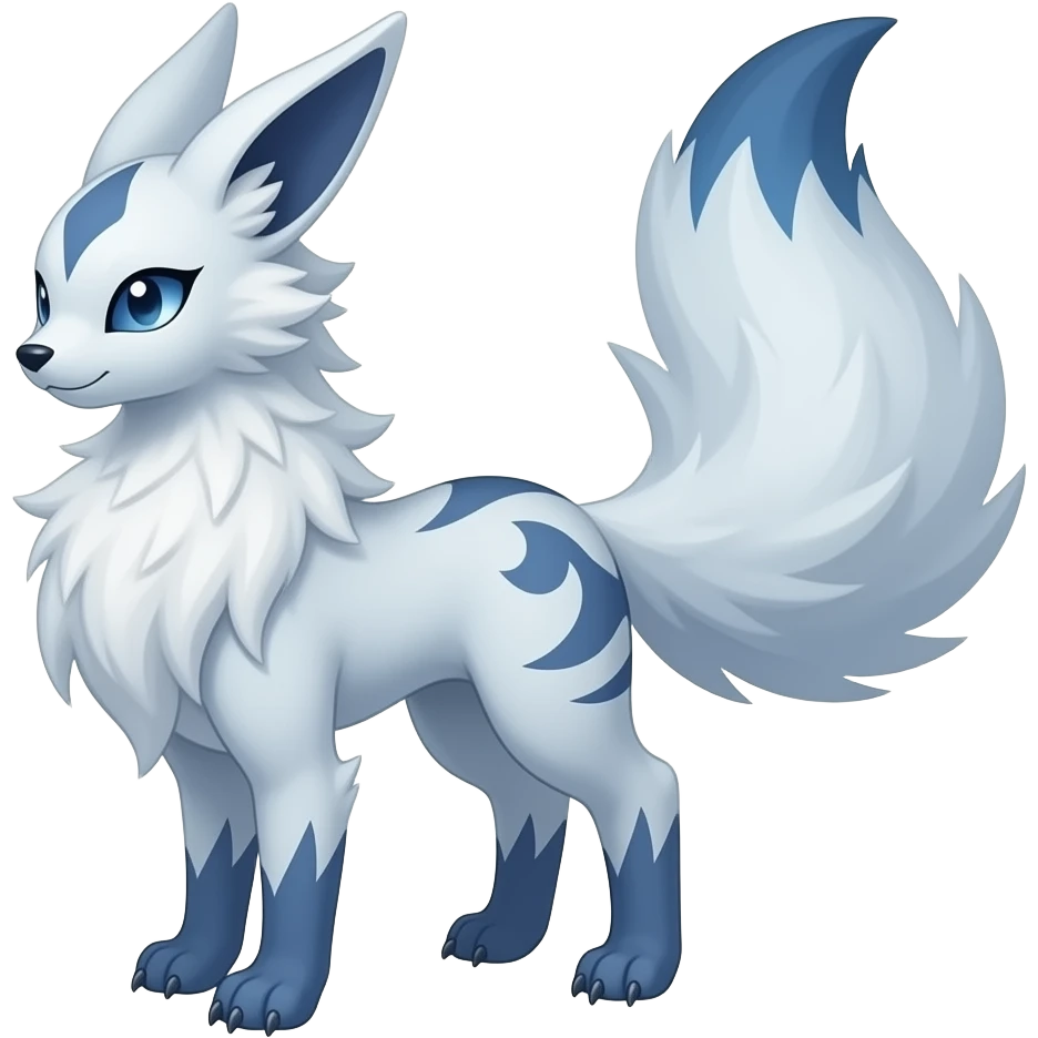 Slim tall elegant oriental Absol-Glaceon-Sylveon-fusion-hybrid-creature emoji