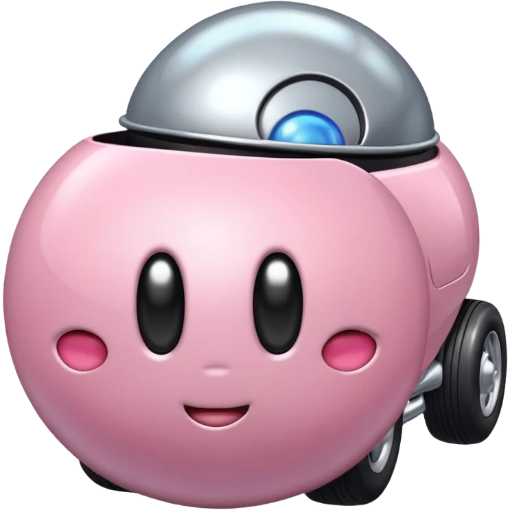 Metal cute black eyes Kirby ball driving on 4 car wheels emoji