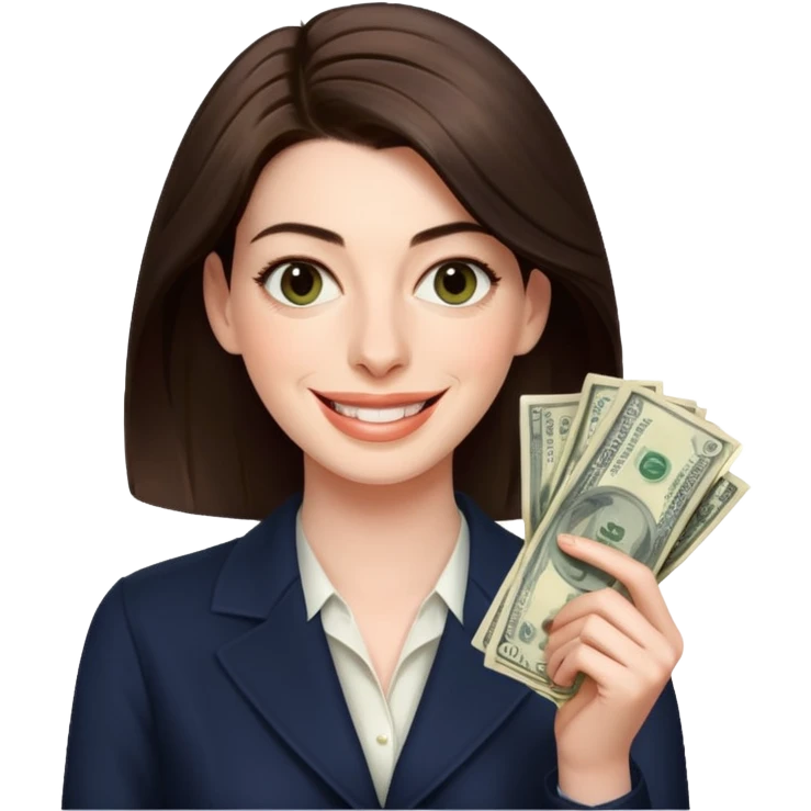 Anne Hathaway holding money emoji