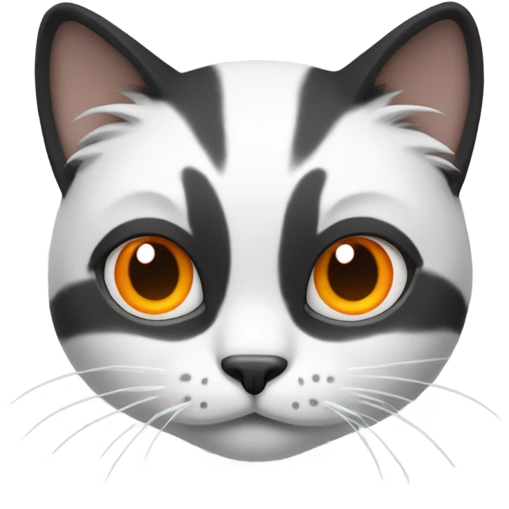 A cat is black and white also have a fluffy face with orange eyes emoji