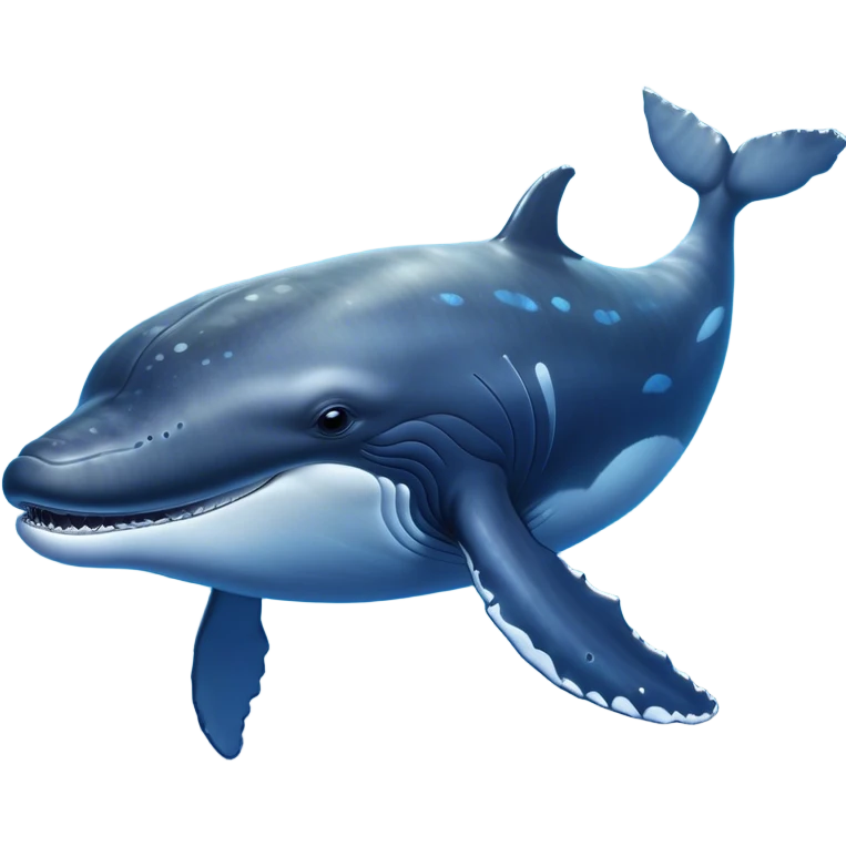 Cinematic Noble Humpback Whale Portrait Emoji, Poised and grand, with an enormous, barnacle-speckled blue-gray body, soulful, wise eyes, and a deeply serene presence, Simplified yet sharp and sophisticated features, highly detailed, glowing with a soft oceanic radiance, high shine, intelligent and powerful, stylized with an air of deep-sea mystery, focused and regal, soft glowing outline, capturing the essence of a legendary giant of the ocean that appears ready to glide majestically through the waves with effortless grace! emoji