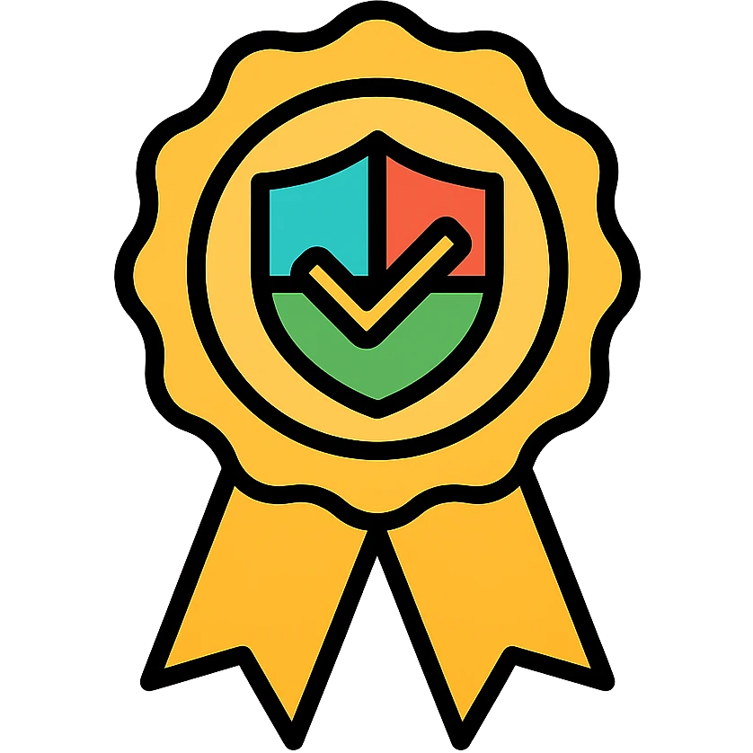 vector icon of a seal of trust with gold and colorful elements, elegant and minimalist flat design, isolated on white background, award badge style, 2D flat vector, trending icon look, soft shadows, no text, perfect for commercial use, icon style, new variation 3 emoji