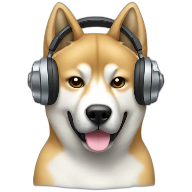 an Akita with big DJ headphones emoji