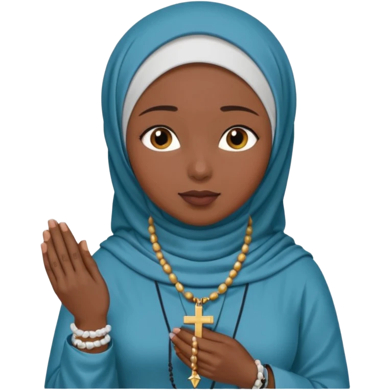 darkskin muslim black woman praying with hijab on and rosary emoji