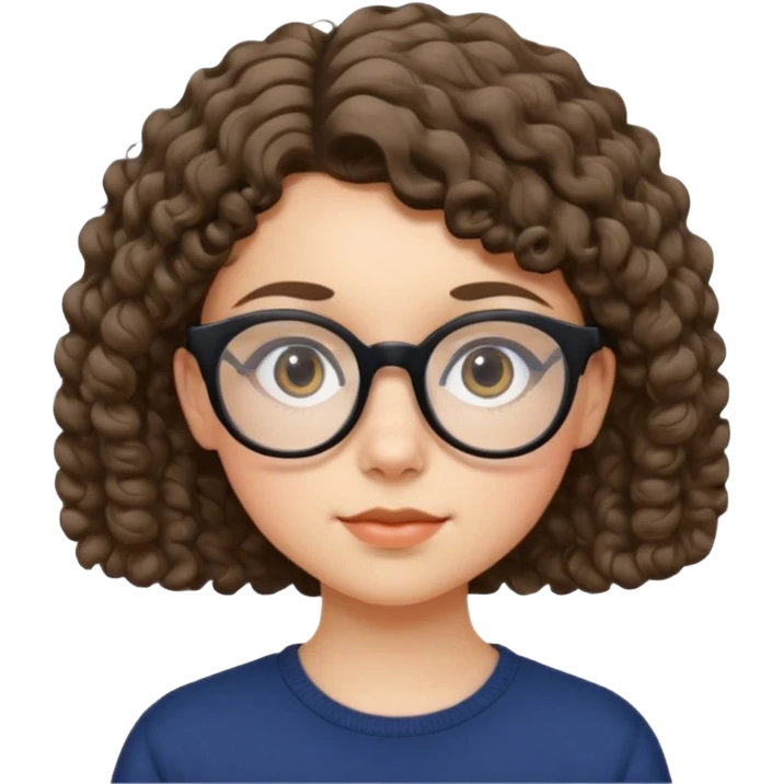white girl, 14 years old, studious, wearing big glasses, short curly hair emoji