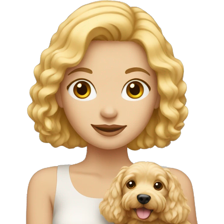 Blonde woman holding a mini golden doodle emoji