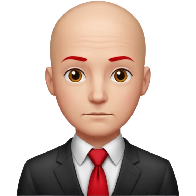 man Bald with red necktie, red dress,tattoo, square face. emoji