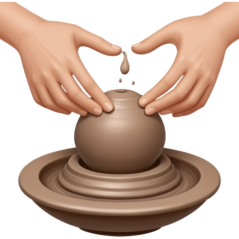 two hands kneading a ball of clay hovering above a silver pottery wheel without touching the wheel emoji