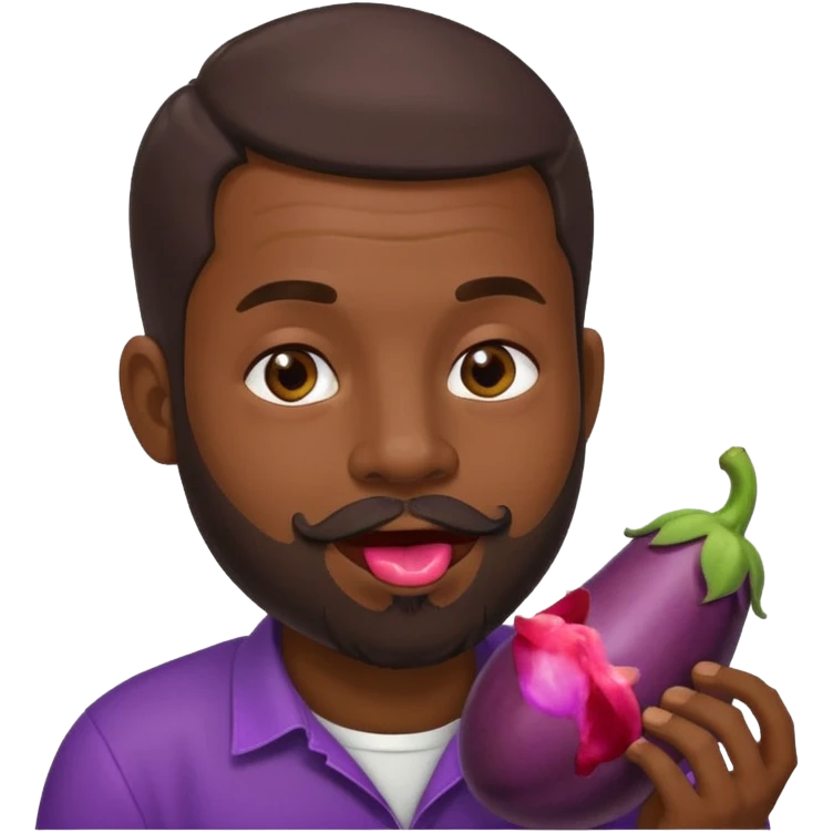 Dominican man with a beard licking eggplant emoji