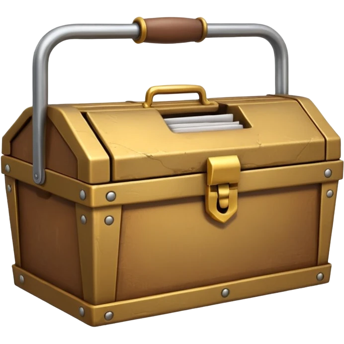 3D ancient Brown golden toolbox filled with files emoji