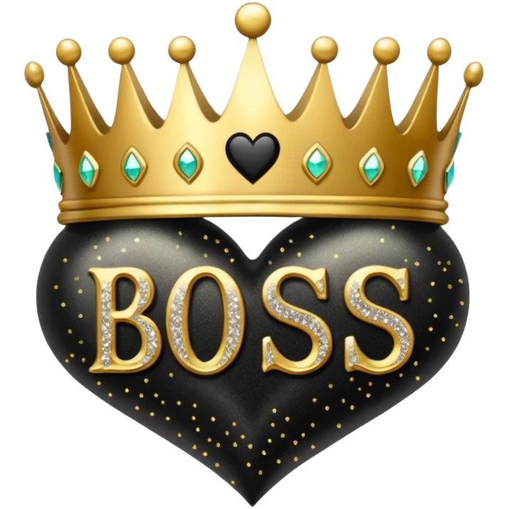 Black Hearts and crowns with glitter and the words boss bitch emoji