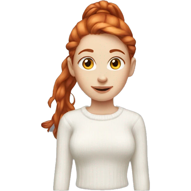 Red-haired girl in ponytail with pale skin white sweater emoji