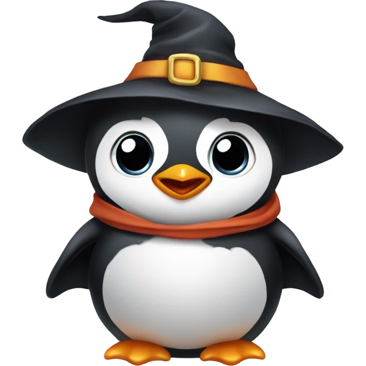 Baby penguin wearing a pointy witch hat and a cape  emoji
