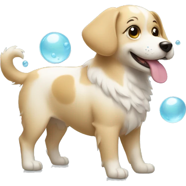 dog with bath bubbles on the sides happy emoji