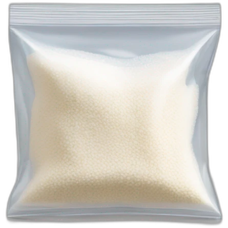 small square transparent ziplock bag, half full of white powder emoji
