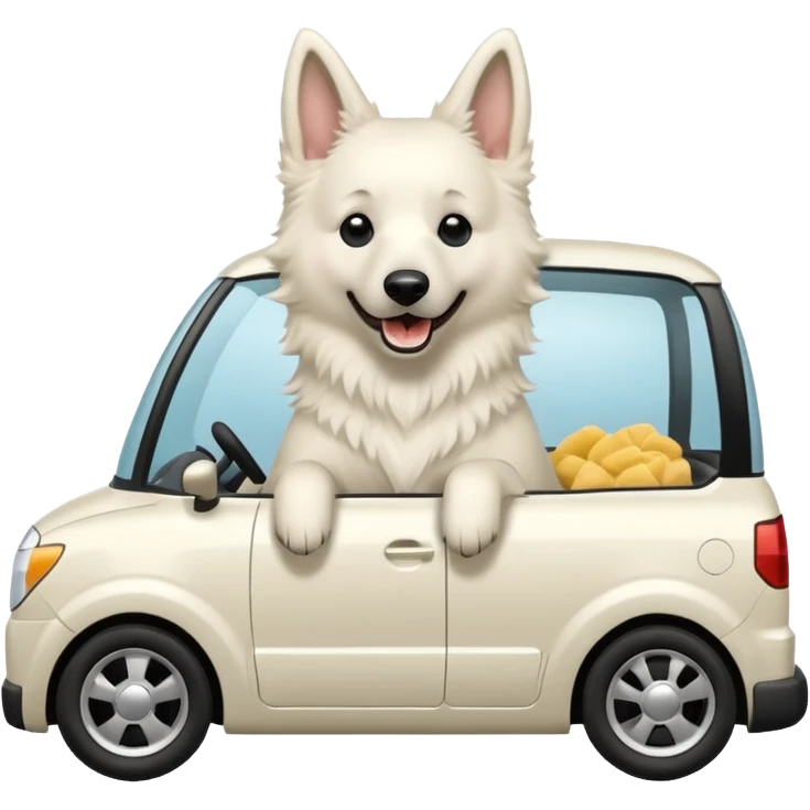 White belgian Shepard Dancing in a car emoji