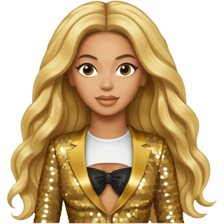 Beyonce with long blonde hair, gold sequin tour outfit  emoji