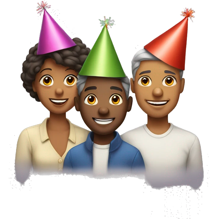 family in birthday hats celebrate new year emoji