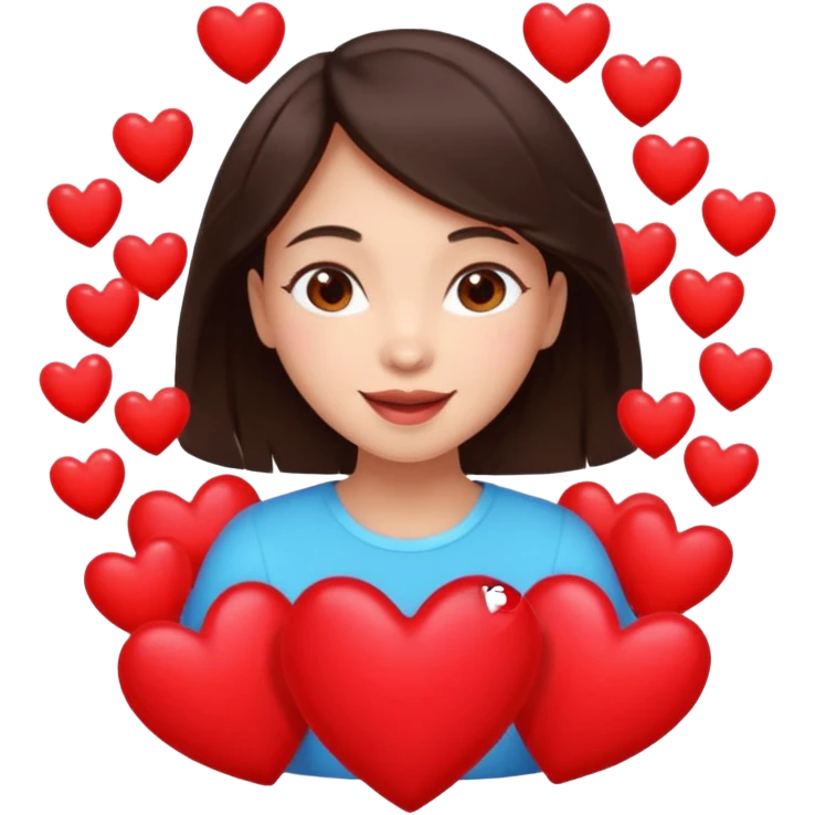 A dark brown-haired girl, overjoyed with love, surrounded by hearts. emoji