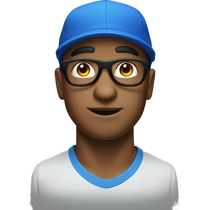 A man wearing a blue cap with 'P' on it and black glasses, white skin and big nose emoji