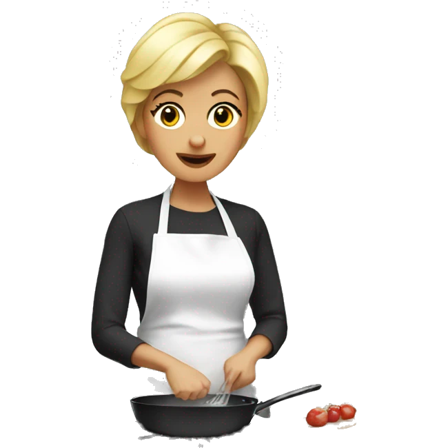 Mum with short blonde hair cooking dinner  emoji