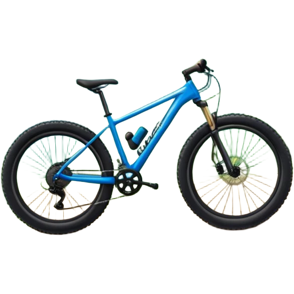 An icon featuring a mountain bike standing on a scenic trail. The background showcases majestic mountains, lush green valleys, and a bright blue sky with fluffy clouds. The sun casts warm light over the landscape, emphasizing the beauty of outdoor cycling. Transparent background emoji