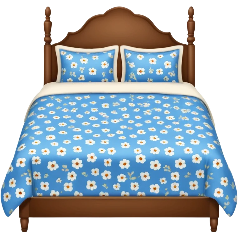 vintage bed with white & blue floral sheets emoji