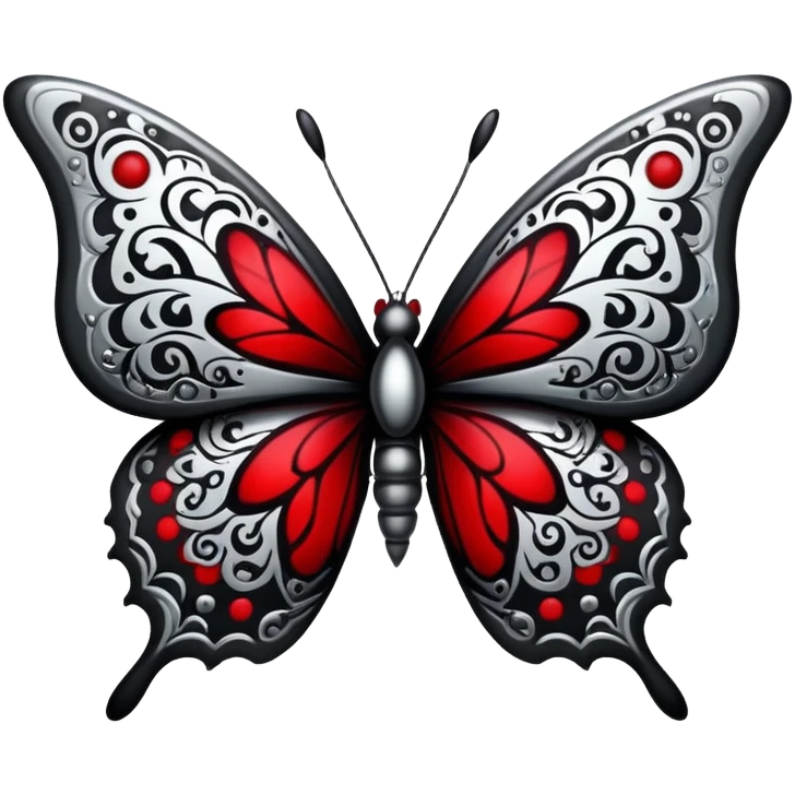 Dark evil gloomy Badass emo gothic punky butterfly black and silver with intricate red and white patterns  emoji