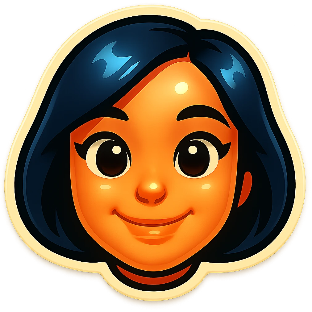 Create a clean, bright, cartoon-style Telegram sticker face of a girl with expressive eyes and a smile, no neck, no outlines, transparent background. Suitable for a Telegram bot profile. emoji