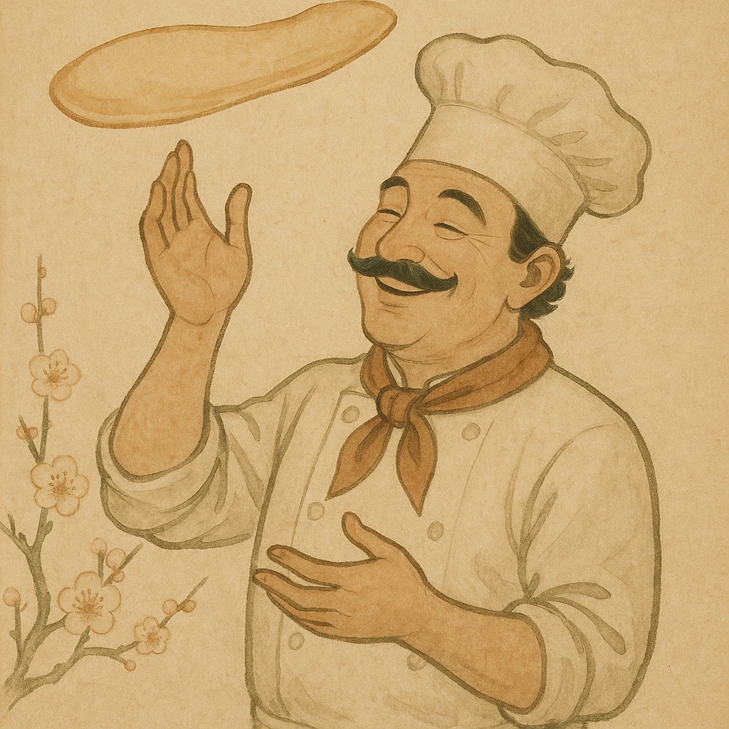 smiling Italian chef spinning pizza dough emoji