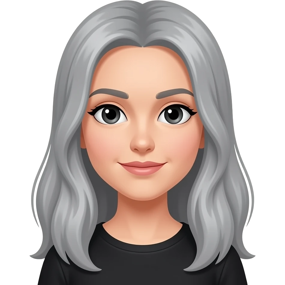 lady with black eyes and grey very long hair emoji