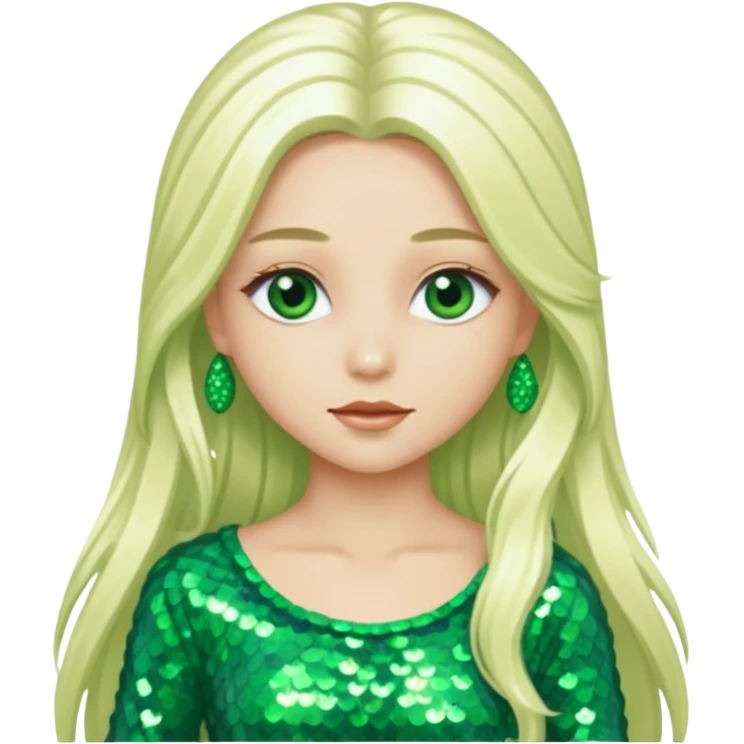 Ozma from the Wizard of Oz with long platinum blonde hair, green sequin outfit emoji
