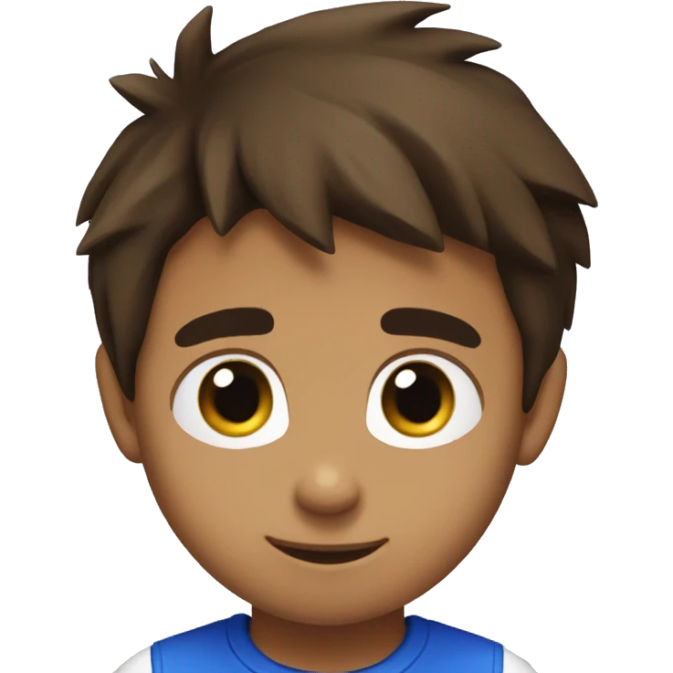 A young boy with short brown hair and brown eyes wearing a blue sonic the hedgehog shirt
 emoji