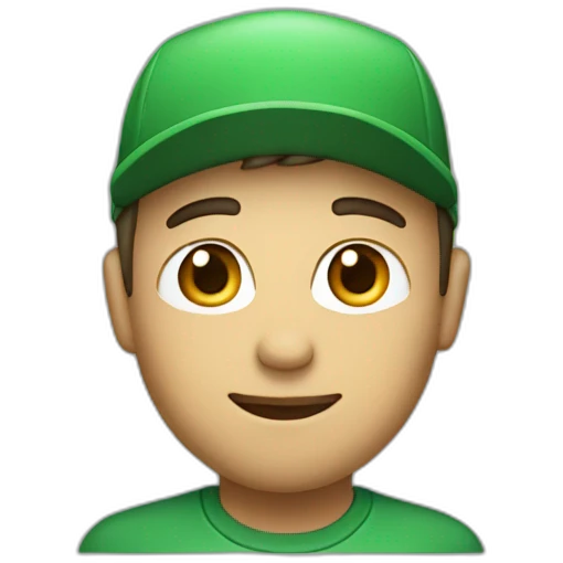 man in green cap with word C emoji