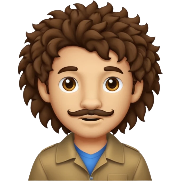 Make a cute boy lion with curly dark brown hair with a disconnected goatee and medium skin with a thin mustache emoji