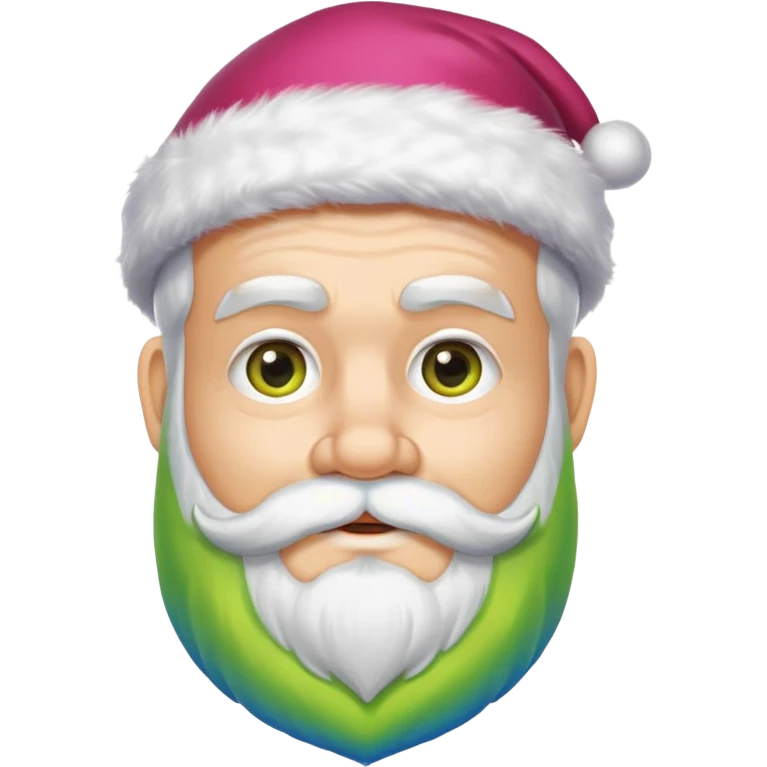 Un père noël avec une barbe jaune, verte, bleu et rose emoji