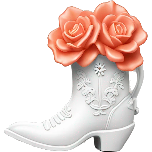White cowgirl boot vase with coral sticking out of it emoji