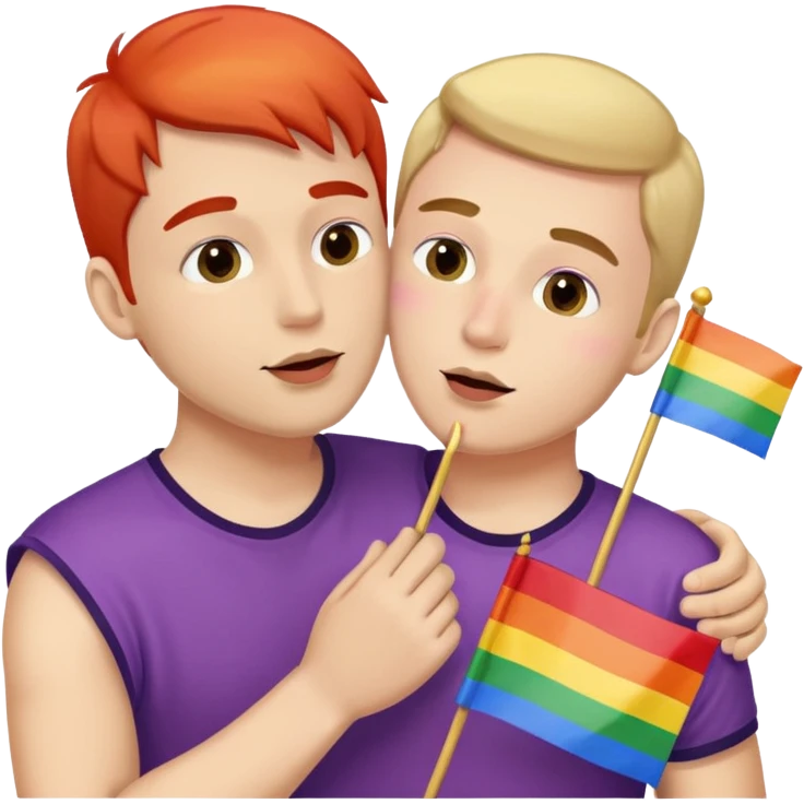 man kissing another man with a pride flag in his hand emoji
