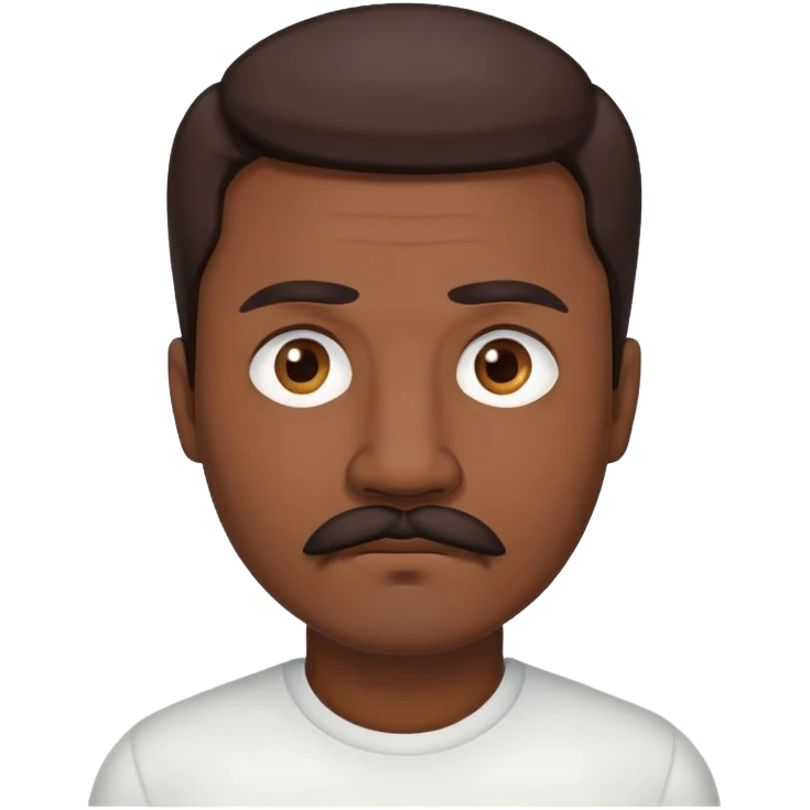 "- Nam
- 40 tuổi
- Da đen
- Tóc nâu hạt dẻ 
- Mắt xanh nước biển, có ria
- Mặt buồn
" emoji