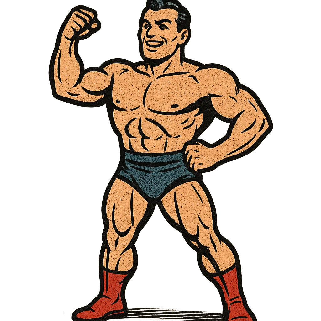 strong man, muscular build, heroic pose, confident expression, classic comic book style emoji